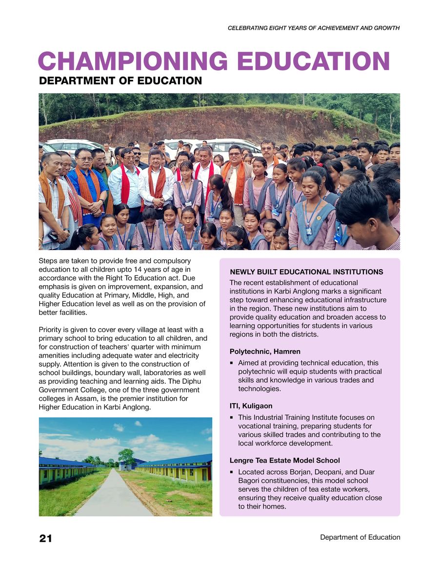 Education infrastructure and learning initiatives from the progress record