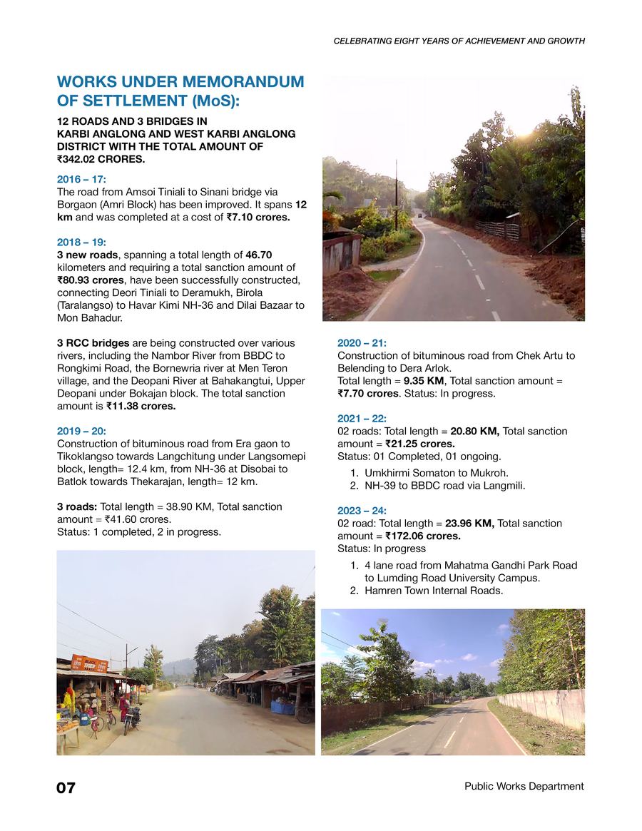 Road and bridge development works from the progress record