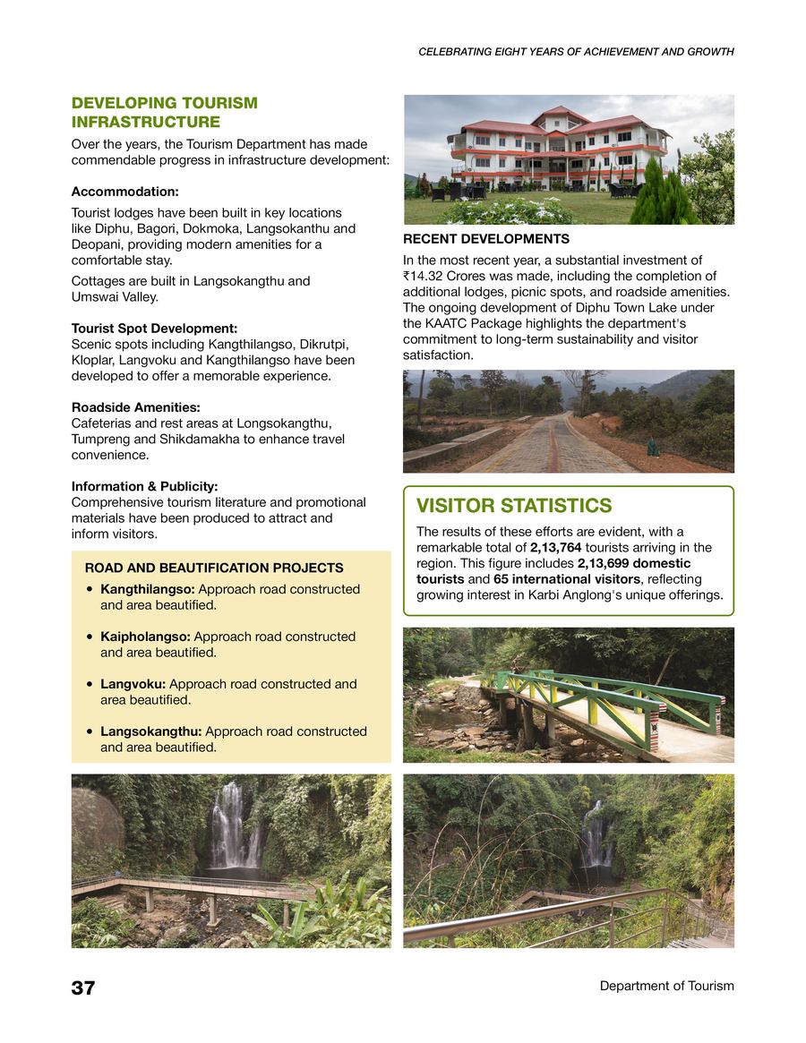 Progress booklet page showing tourism infrastructure and visitor statistics